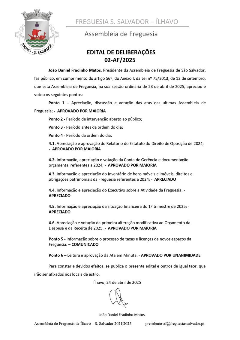 Assembleia de freguesia de abril 2025